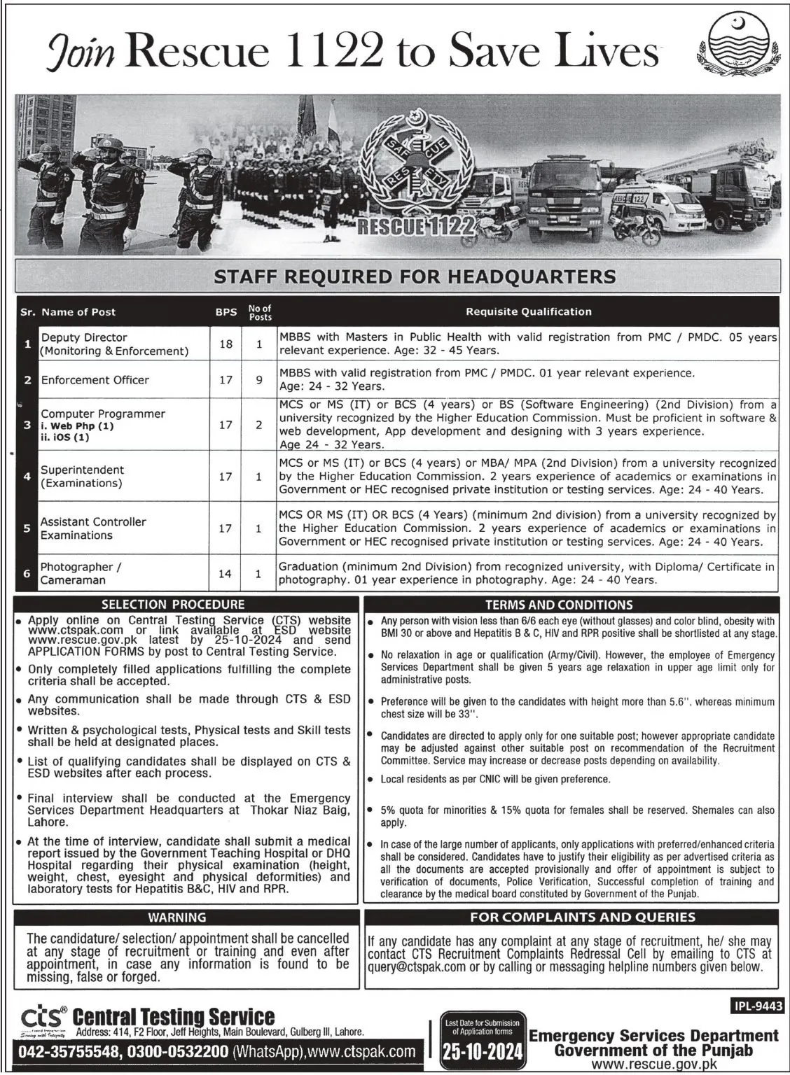 Punjab Emergency Service Rescue 1122 Jobs 2024