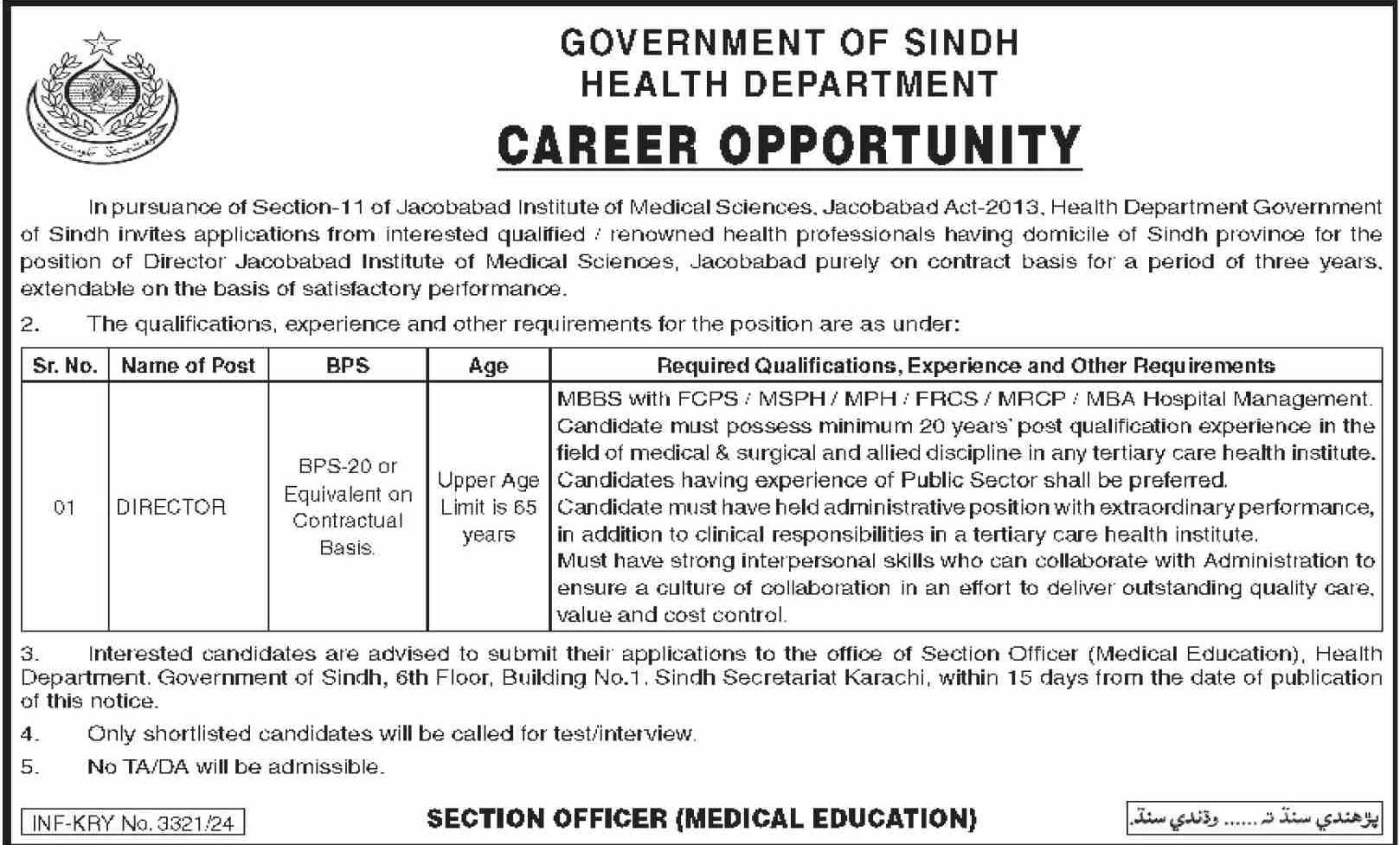 Health Department Sindh Jobs 2024