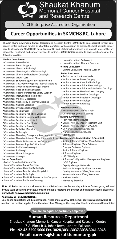 Shaukat Khanum Memorial Cancer Hospital and Research Center Jobs 2025