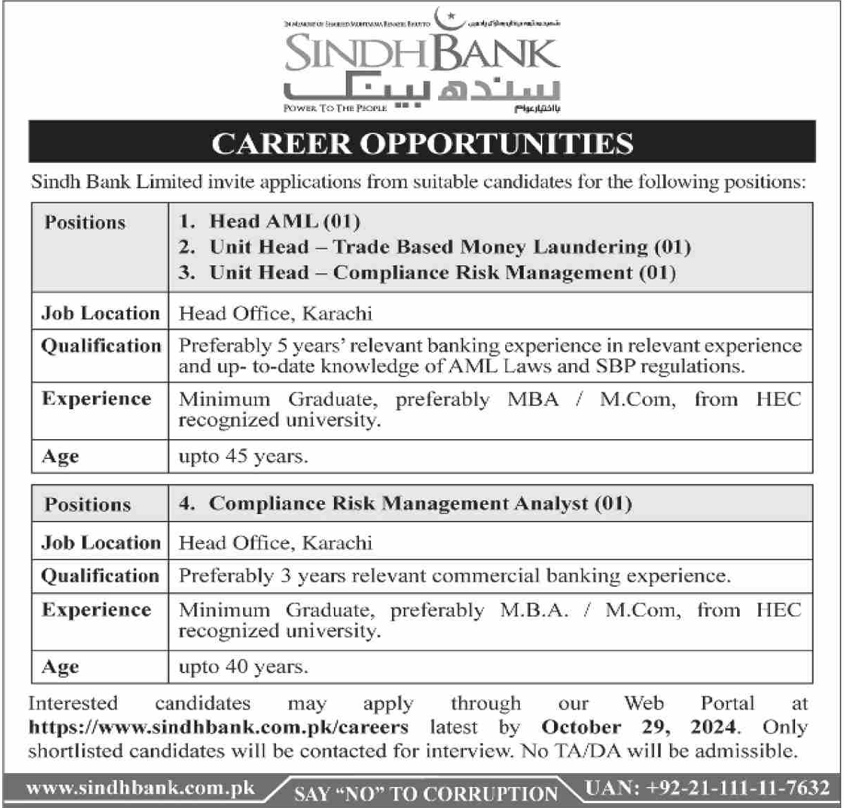 Sindh Bank Jobs 2024 