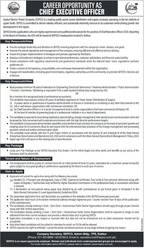 Sukkur Electrical Power Company SEPCO Jobs 2024