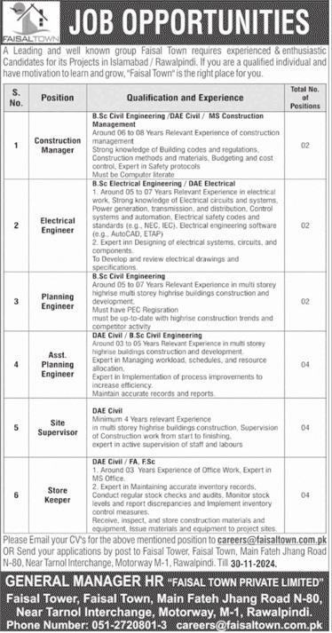 Faisal Town Private Limited Jobs 2024