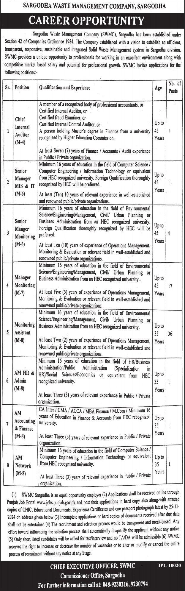 Sargodha Waste Management Company SWMC Jobs 2024 