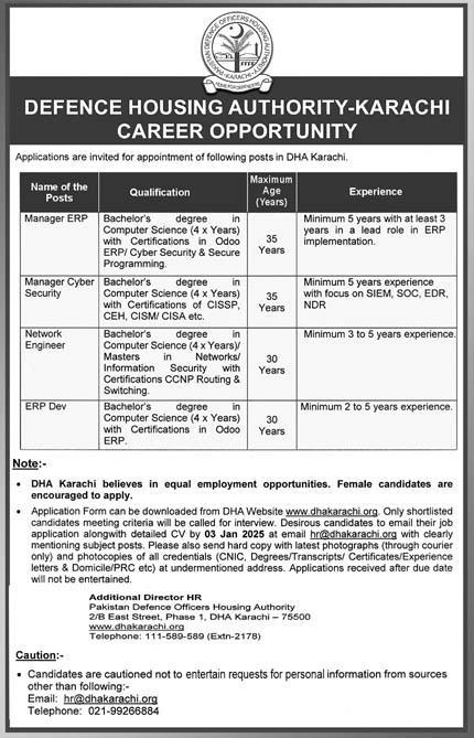 Defence Housing Authority Karachi Jobs