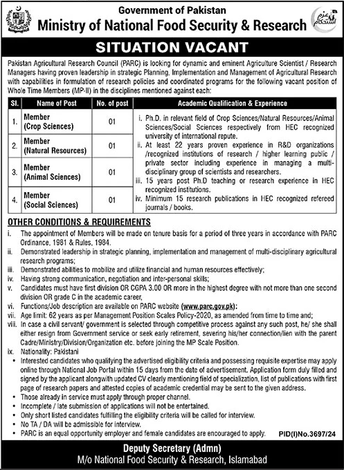 Pakistan Agricultural Research Council PARC Jobs 2024